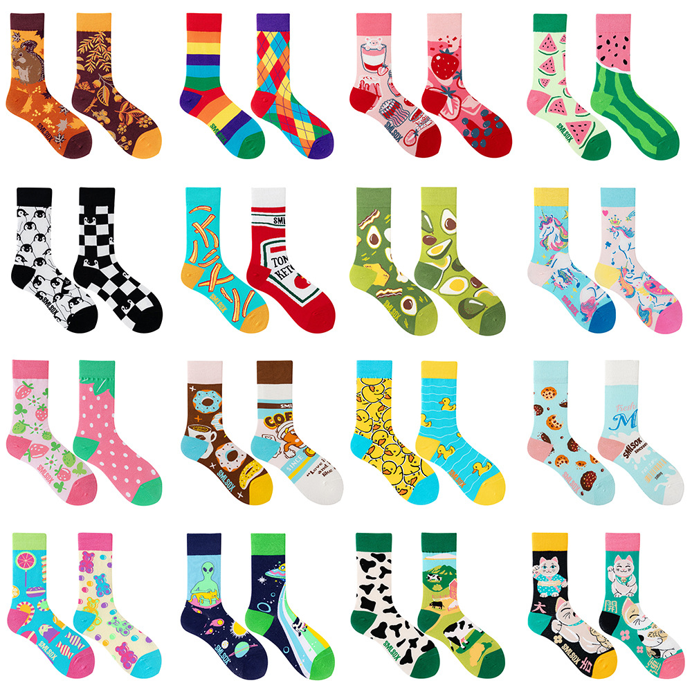 AB袜不对称创意潮袜搞怪情侣鸳鸯彩色中筒袜跨境外贸欧美时尚潮袜