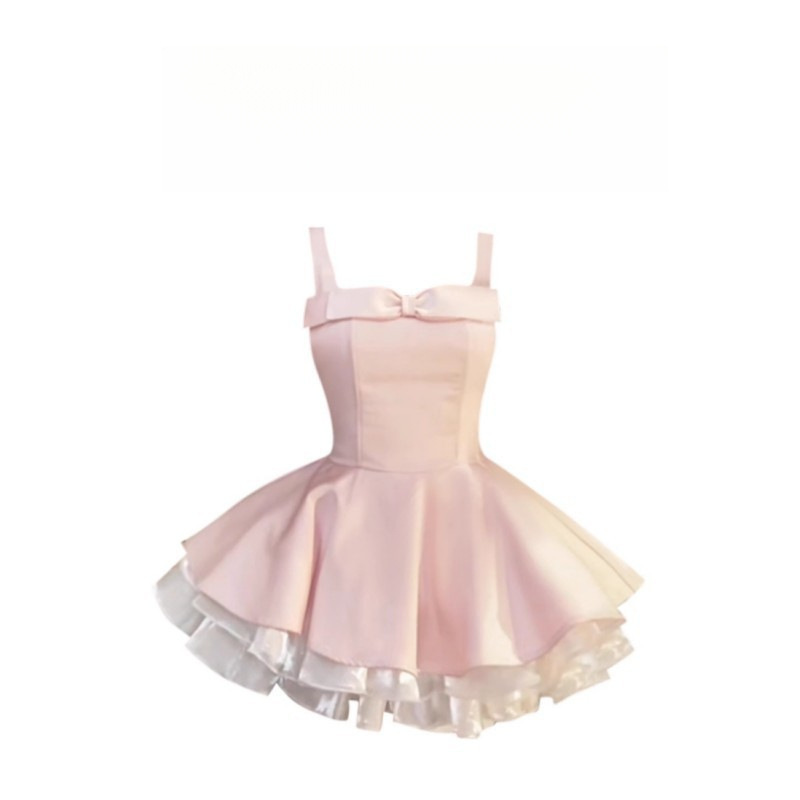 Ms Xidu Elegant Bow Suspender Dress Women's Summer 5 Slim Waist Fluffy Princess Dress