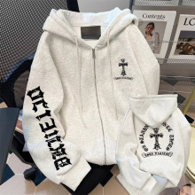 奥特莱斯～专柜剪标撤回外贸美式小众拉链卫衣男女款加绒连帽外套