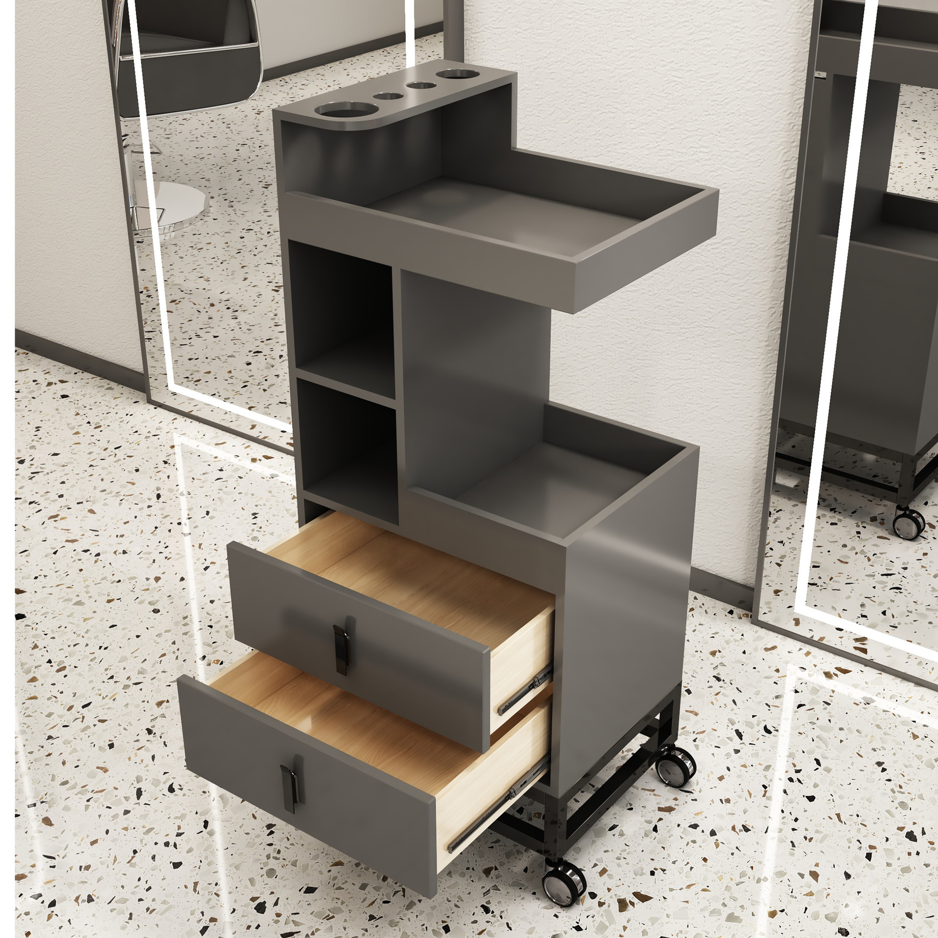 高端现代简约实木工具柜美发工具车可移动防指纹理发店工具柜发廊