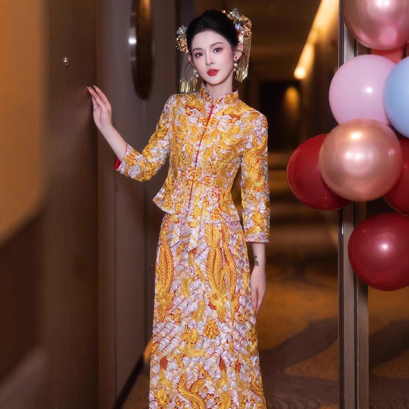 Dragon and Phoenix Wedding Dress, Exquisitely Crafted Bridal Gown, Xiuhe Dress, 2026 New Autumn Chinese Style Wedding Dress, Grand Five Blessings Dress Dragon and Phoenix Wedding Dress, Exquisitely Crafted Bridal Gown, Xiuhe Dress, 2026 New Autumn Chinese Style Wedding Dress, Grand Five Blessings Dress