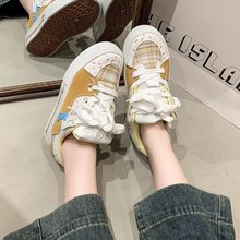 Qiyor原创黄白色可爱面包鞋女ins复古百搭滑板鞋运动夏季休闲鞋