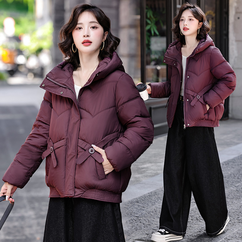 Chaqueta de algodón de pluma de invierno corto de mujer chaqueta de algodón delgada suelta nueva chaqueta de algodón con capuzas gruesa abrigo cálido
