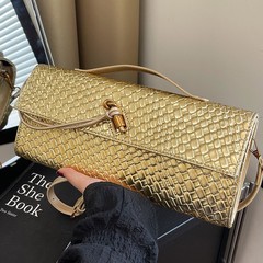 跨境批发包包女2025新款编织单肩软皮晚宴包中古法棍包手提斜挎包