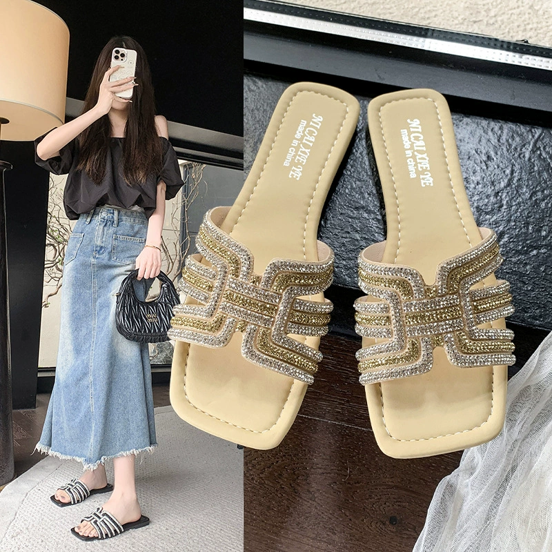 2025 Новый корейский стиль шлепанцы со стразами