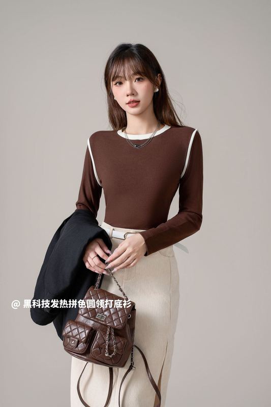 简约舒适复古气质纯色圆领长袖女春秋休闲显瘦文艺内搭打底衫女|undefined