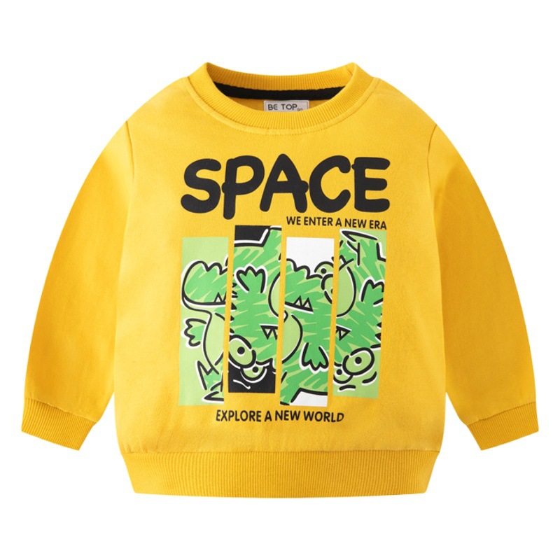 Ropa infantil de alta calidad 2026, ropa de otoño para niños, sudadera con letras de dibujos animados estilo coreano, suéter infantil de manga larga, venta al por mayor
