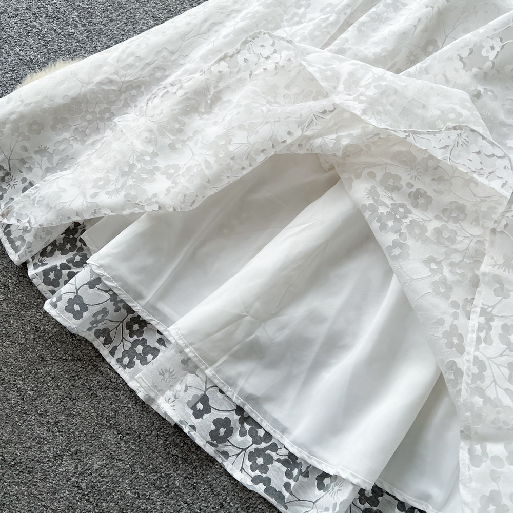 French Style Elegant V Neck Floral Dress, Korean Style, Long Sleeves, Lapel Collar, Fitted Waist, A Line Long Skirt, Sophisticated And Suitable For Commuting._ecoleips.com
