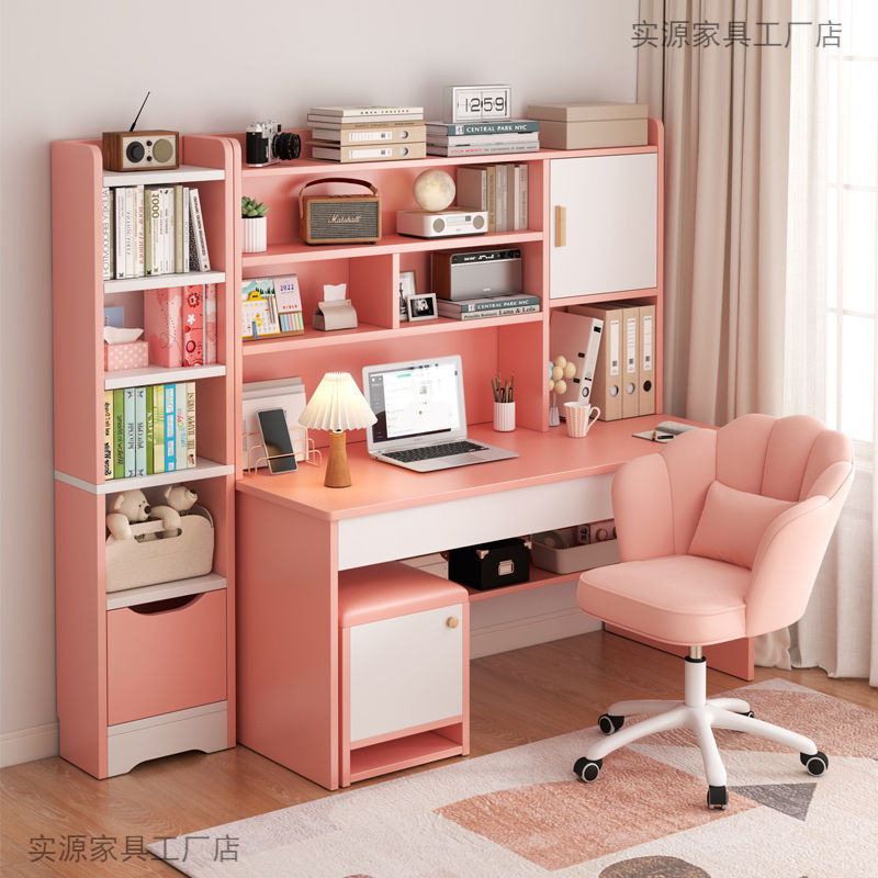 Student Home Study Table Children's Desk Bookshelf Combination Integrated Table and Chair suit Simple Bedroom Children's Writing Desk