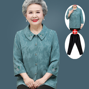 Old Age Summer Shirt Grandma's Middle Sleeve Top Mother's Lapel Elegant Cotton and Linen Shirt for Old Age suit Thin Clothes