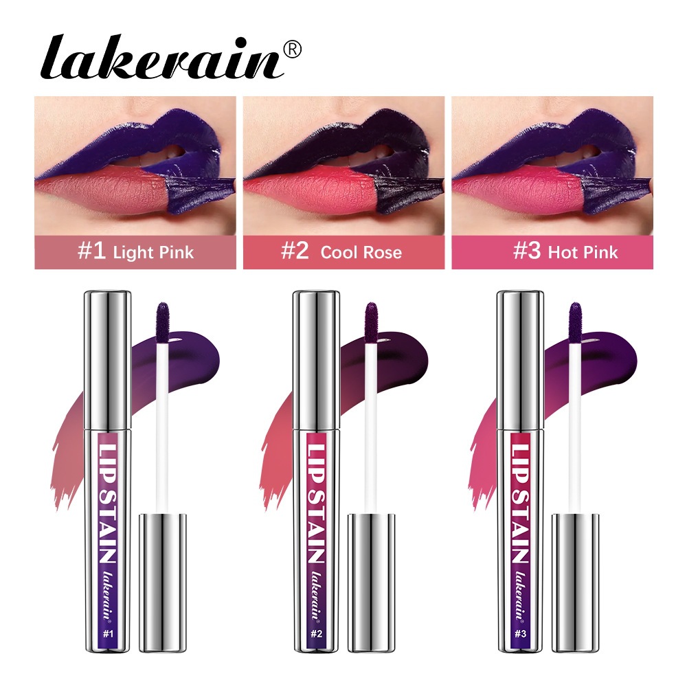 Transfronterizo belleza lakerain 3 colores tubo de plata rasgar lápiz labial de comercio exterior seda esmalte labial brillante esmalte labial fácil de desarrollar color lápiz labial