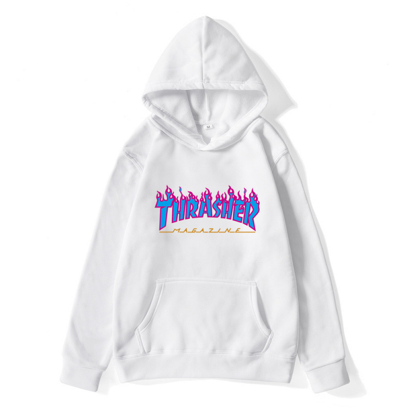 Cross-Border Autumn and Winter Blue Flame Men's Pullover Sweatshirt Thrasher Street Large Size Men's Top Hoodie