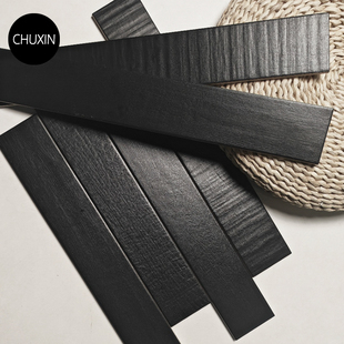 J8 Black Long Non-Slip Herringbone Commercial French Retro Wood Grain Brick Chain Antique Floor Tile Imitation Wood Floor Porcelain G3