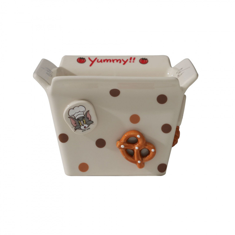 Gato y ratón tazón de cerámica doméstico nuevo tazón de ensalada de alto valor cuadrado dormitorio encantador regalo de papas fritas tazón de porcelana