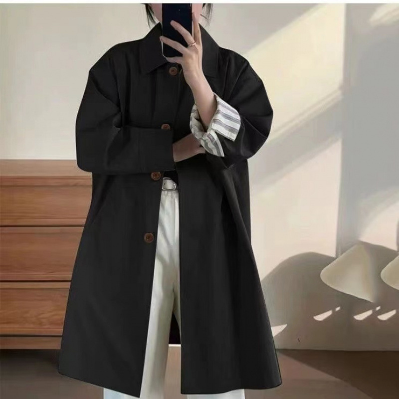 风衣外套女秋季新款拼接感日系工装简约小个子中长款大衣|undefined