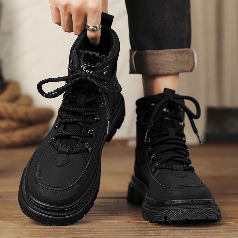 ShoeGlobe Men's Martin 2025 Autumn Winter New High-top American Retro Work Outdoor Waterproof Wear-resistant Hiking Boots Cotton_voghion.com