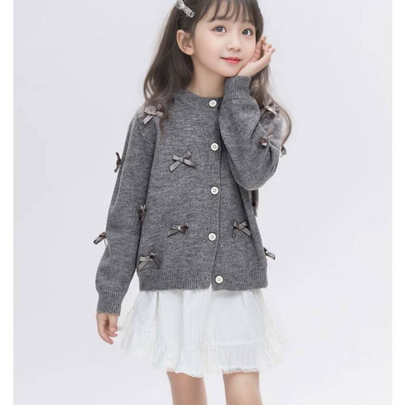 Girls' Sweater Cardigan Autumn 2025 New Fashion Knitwear Korean Style Girls' Knitted Jacket Trendy Children's Clothing