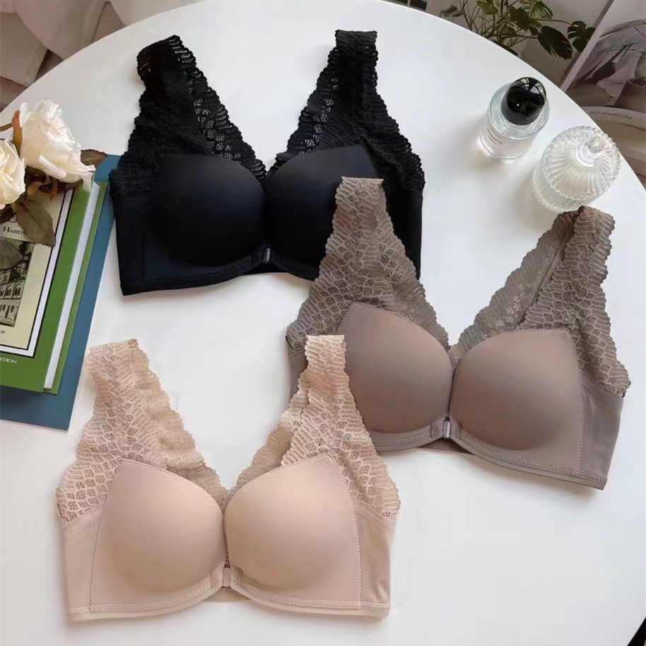 Japonés original de una sola luz de madera chaleco de algodón hebilla frontal belleza sin costuras espalda ropa interior de las mujeres pequeño pecho recogido sujetador inalámbrico 6329