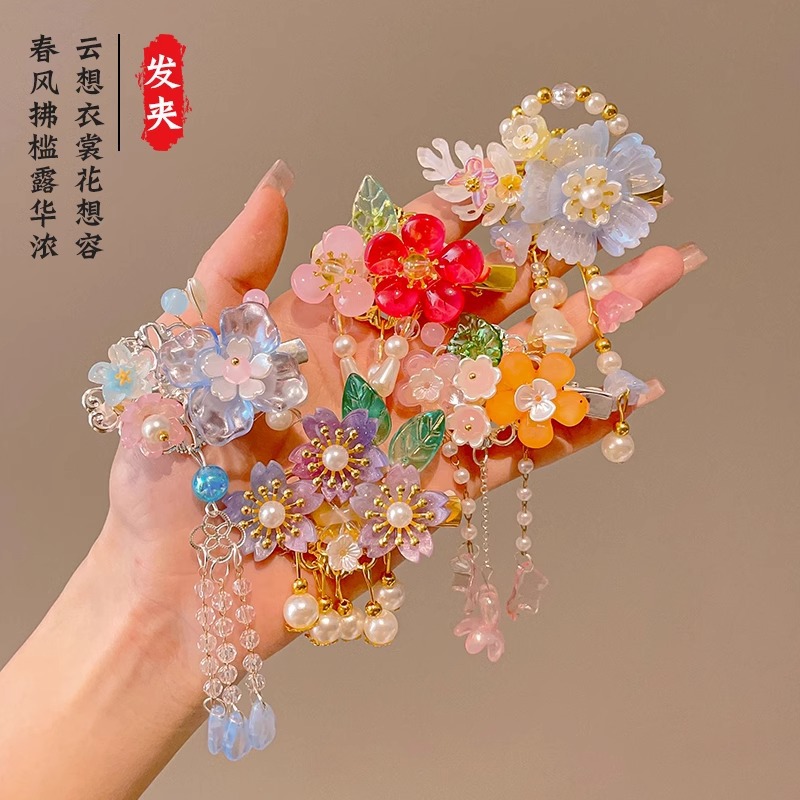 Niños vestidos de estilo antiguo para el cabello Hanfu flores bordas niñas super inmortales tarjeta de cabello tocado de estilo chino arco clip