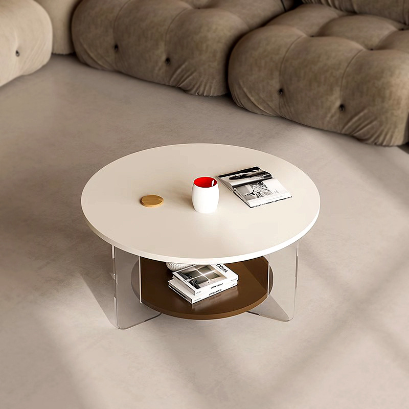 批法式奶油风亚克力茶几圆形客厅家用小户型创意简约极简侘寂风茶