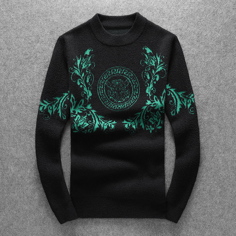 European Station Autumn/Winter New Light Luxury Trendy Knitted Crew Neck Top Men's Slim Fit Versatile Casual Wool Base Shirt