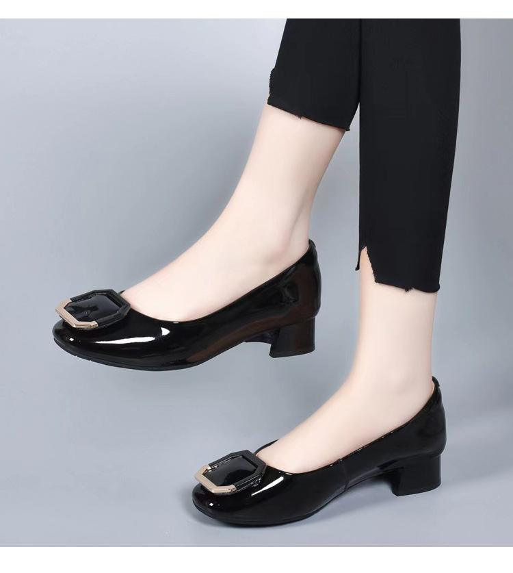 Giày lười nữ mũi vuông đế bằng da sáng chế miệng nông — Màu đen chi tiết 11