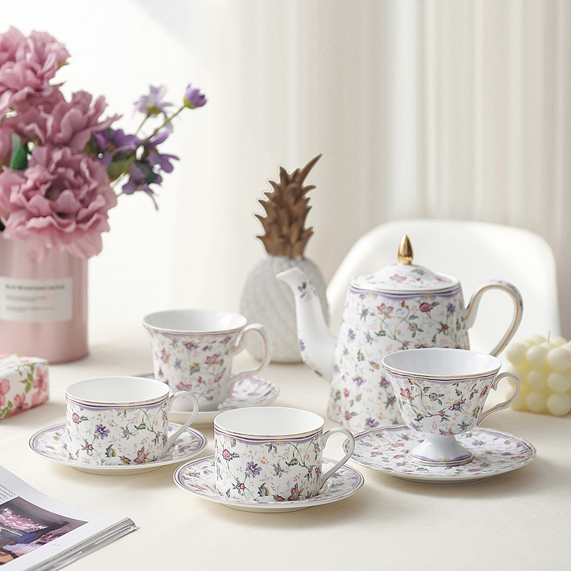 Ceramic Coffee Cup and Saucer Set European Pastoral Style British Creative Scented Tea Afternoon Tea Accessible Luxury Fresh Coffee Cup and Saucer