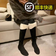 羊毛版jilL同款粗跟长筒靴女冬加厚绒雪地靴羊羔毛靴子高筒骑士靴