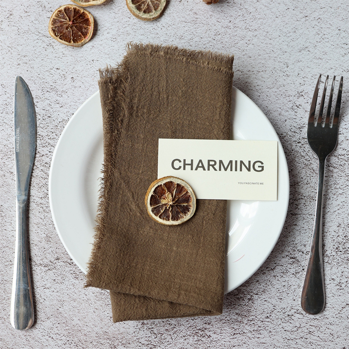 Suministro exclusivo transfronterizo de tela para servilletas de Amazon, algodón de bambú, mantel individual de decoración para bodas con borde de flecos de algodón completo, tela arrugada con borde de borlas.