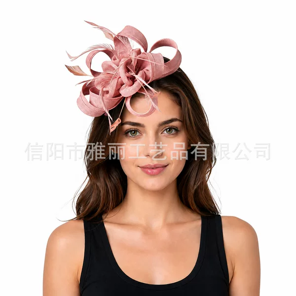 Amazon's best-selling European and American bridal headpiece, headband made of imitation linen material, suitable for horse racing events and balls, vintage feathered top hat and headpiece
