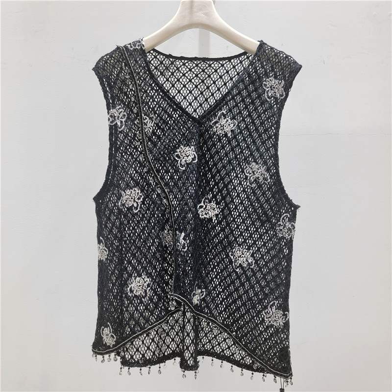 Temperamento exquisito chaleco bordado de viento chaleco elegante mujer cuello redondo sin mangas camiseta de encaje verano image 2