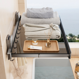 Bathroom Suction Cup Retractable Towel Rack Towel Rack Bathroom Clothes Toilet Punch-Free Folding Storage Rack