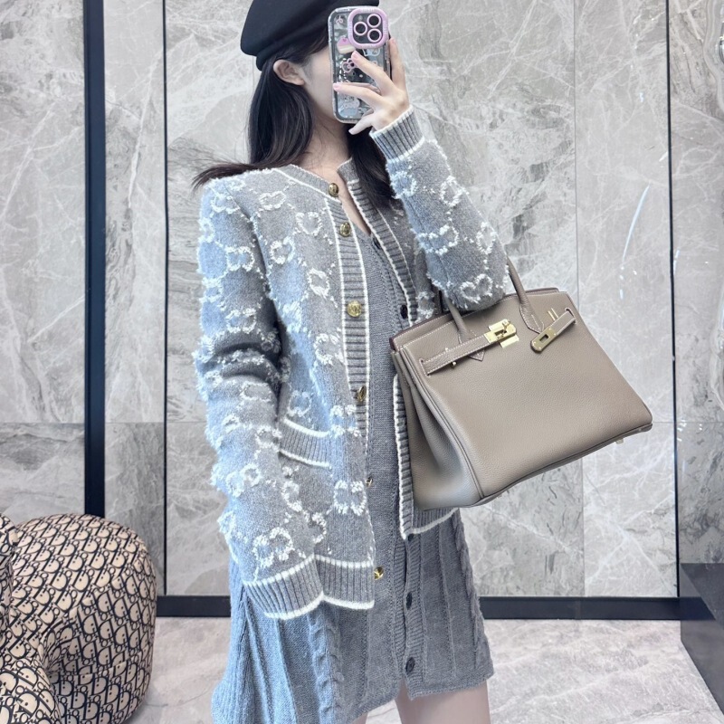 Nanyou Classy Women's Jacket Women's Autumn and Winter Wool Knotted Velvet Letter Jacquard Sweater with Loose Knitted Cardigan