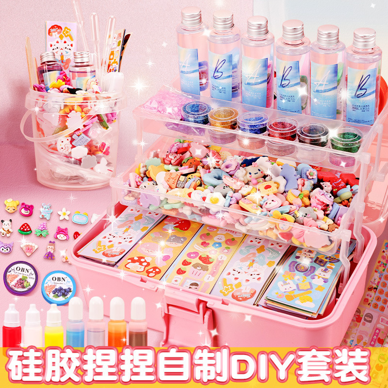 Children's crystal epoxy handmade diy material package suit silicone mold cat claw pendant pinch toy girl