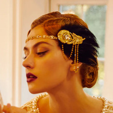 跨境新款流苏羽毛发饰女高级感舞台表演水钻头饰复古配饰Headband