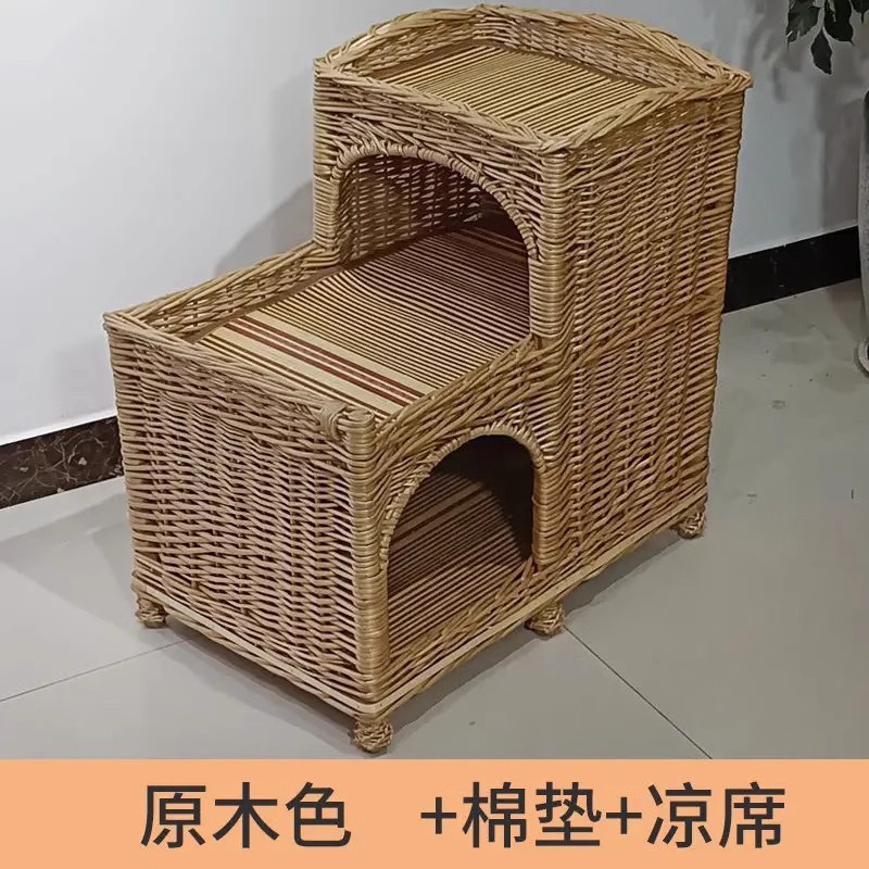 Casa de verano universal de cuatro estaciones de ratana trapezoidal tejida felina de cachorro tejida de sauce de doble capa desmontable y lavable para mascotas
