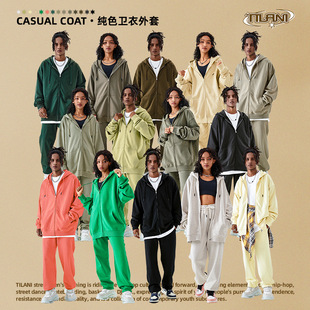 Tilani Men's Clothing European and American Fashion Brand High Street Big Brand American 400g Terry Cotton Zipper Jacket Men's and Women's Pure Color Suit