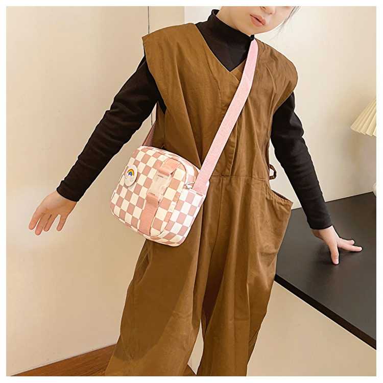 127g Weight Polyester Lining Material Zipper Closure Type Sling Strap Strap Type Shoulder Bag, Crossbody Bag Bags Type Casual Occasion Nylon Material Plaid Pattern All Seasons Season Kid'S, Women's Gender Cute Style Square Shape Kid'S Women's Nylon Plaid Cute Square Zipper Shoulder Bag Crossbody Bag 9