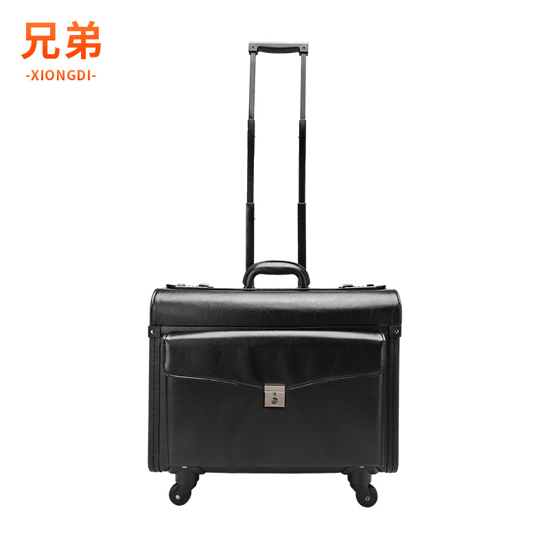 Summer New Pure Black Pvc Leather Business Password Lock Suitcase Can Be Used on Airplanes, Flight Case Lock Suitcase