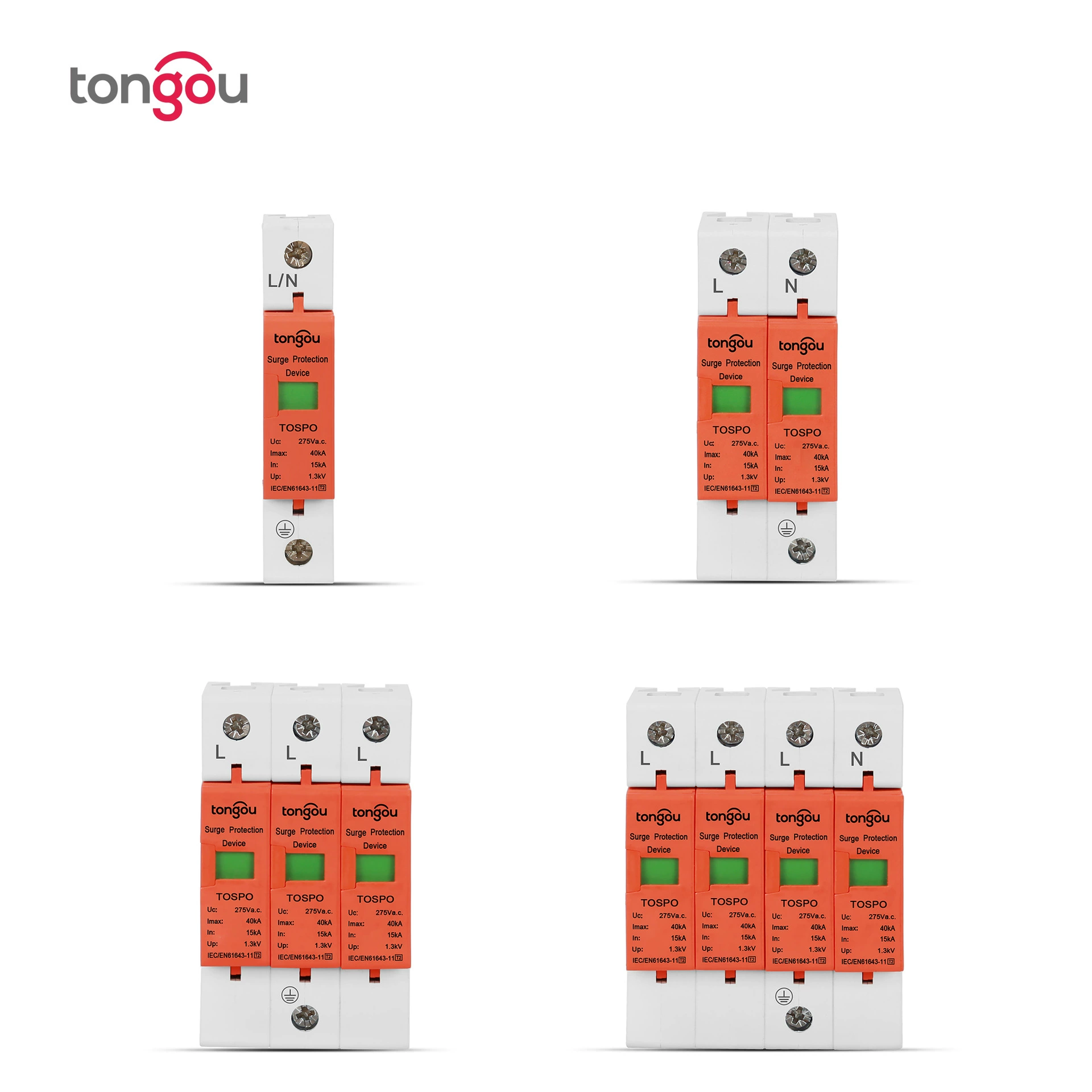 SPD переменного тока защиты от перенапряжений 1P2P3P4PAC275V Солнечный источник молниезащиты 15KA ~ 40KA