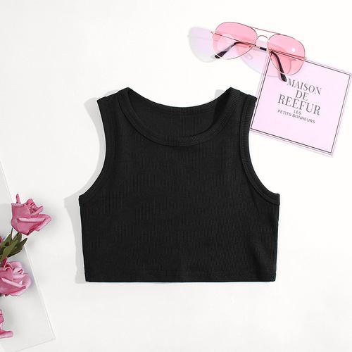  European and American Short-Waisted Workin' Girls' Tank Tops, Southeast Asia and African Girls' Strap Tops for Layering with Solid Color Children's Tops
