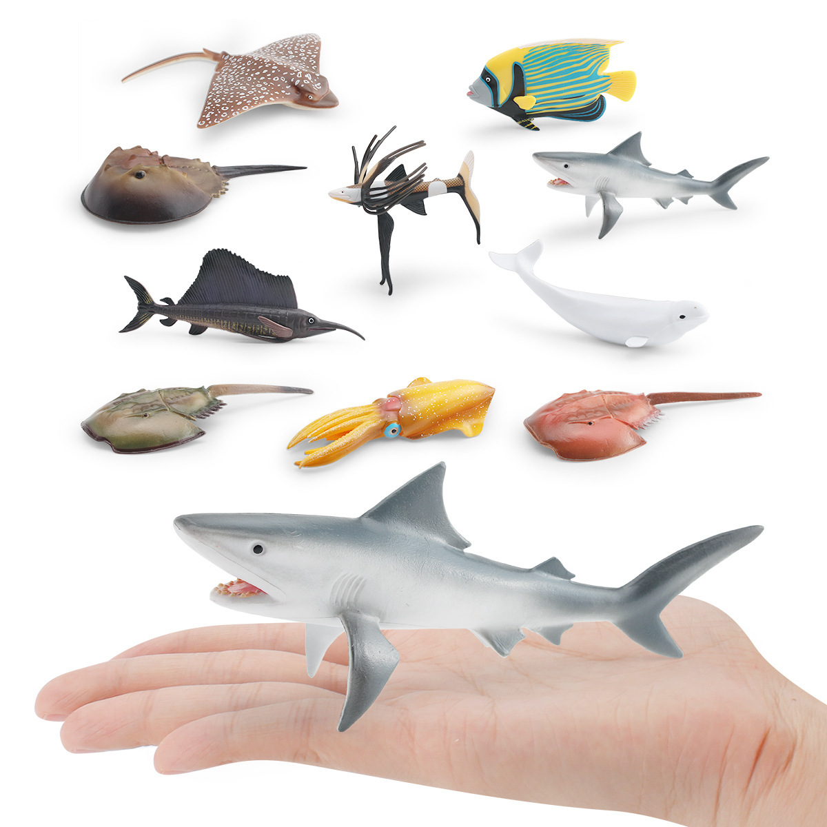 Simulación transfronteriza tiburón beluga pez diablo pez caparazón pez mariposa pez araña modelo de animales marinos decoración estática
