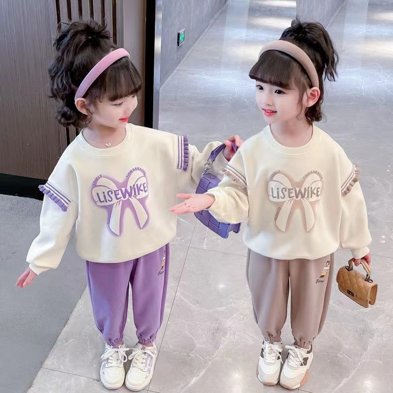 Spring 2023 Baby and Fashionable Girls' Long Sleeve Sweater Casual Sports Pants Two Piece Set_voghion.com
