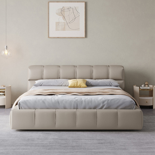 Leather bed modern simple light luxury puff bed ins cream style double bed 1.8m bread bed master bedroom fabric bed