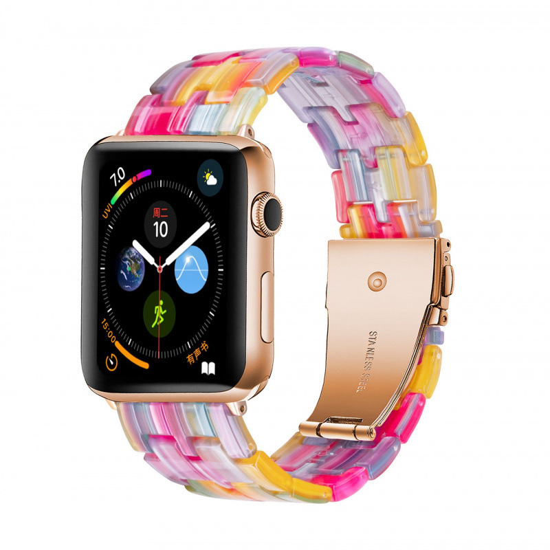Suitable for Apple iWatch 7 five-bead resin strap Apple Watch 654321SE floral glacier wristband