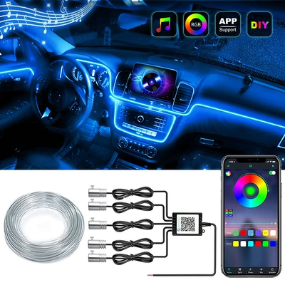 Avtomobil atmosfer lampası optik lif soyuq işıq 64 rəng APP nəzarət tətbiqi