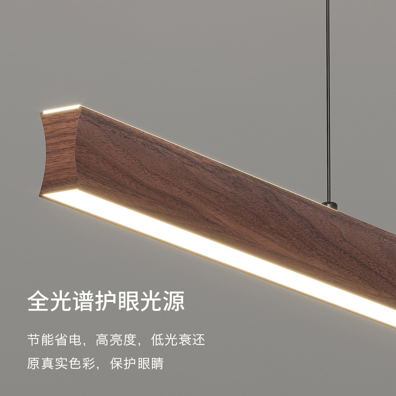 Nuevo candelabro de restaurante de color nogal, moderno y simple, nuevo salón de té zen chino, lámpara de mesa de estudio de tira larga de madera maciza