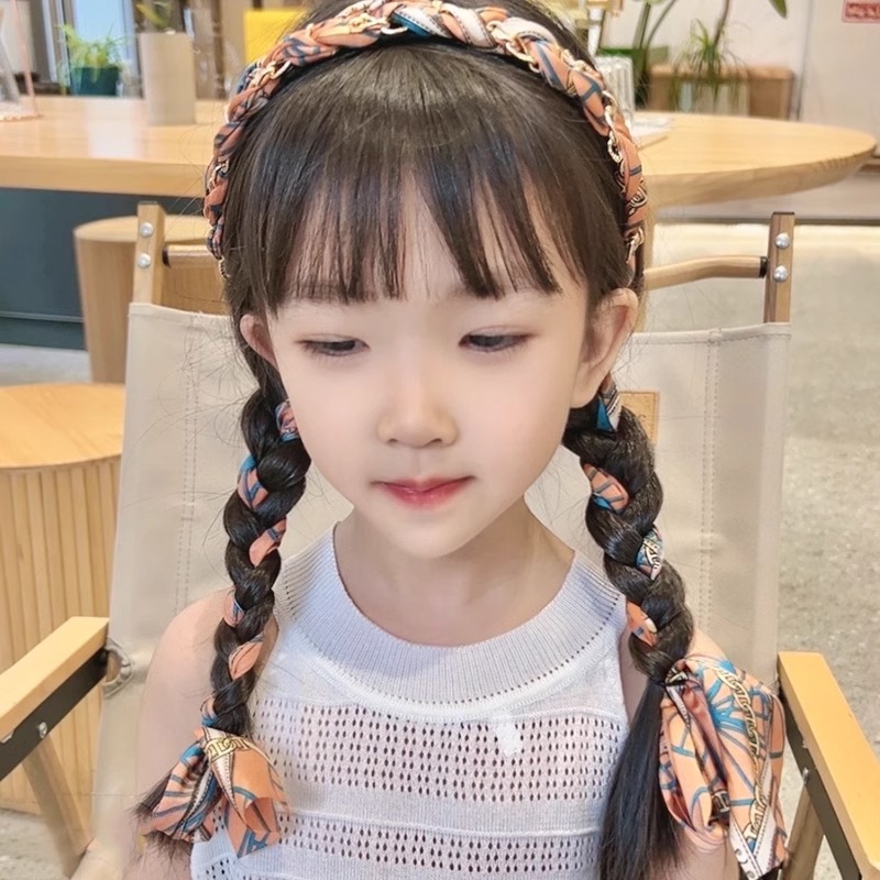 Niños flores trenzadas flotantes bandas de cabello 2025 nuevas niñas bufandas de seda un cabello bandas de cabello tarjeta de cabello tocado