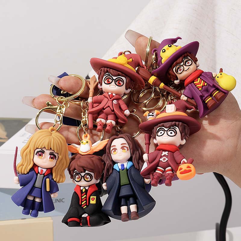 Cartoon Harry Potter keychain, PVC soft plastic figurine, Hermione, Ron, magical academy, car and backpack charm Cartoon Harry Potter keychain, PVC soft plastic figurine, Hermione, Ron, magical academy, car and backpack charm