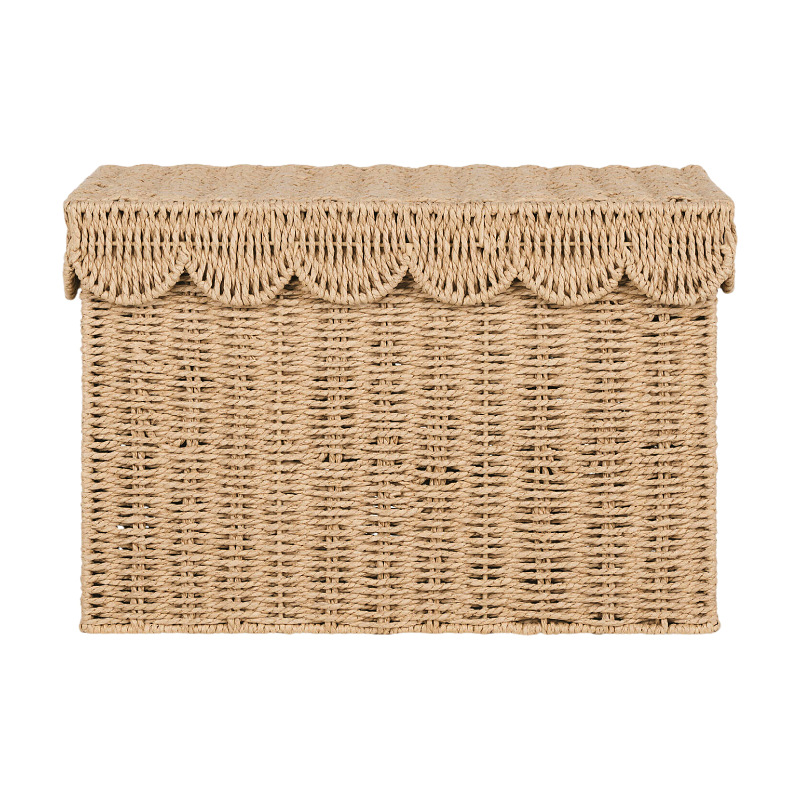 Cesta de almacenamiento de ropa tejida de cuerda de papel, cubierta ondulada, caja de almacenamiento, caja de juguetes, sala de estar, cesta de almacenamiento pastoral